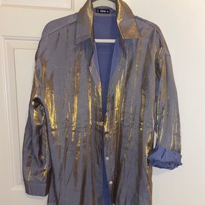 Iridescent gold shimmer shirt with purple interior